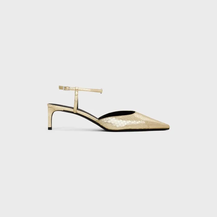 Celine Kitten With Strap Triomphe In Laminated Ayers Platinium Women CELINE PUMPS Celine Kitten With Strap Triomphe In Laminated Ayers Platinium Women CELINE PUMPS