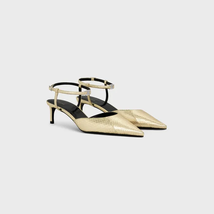 Celine Kitten With Strap Triomphe In Laminated Ayers Platinium Women CELINE PUMPS