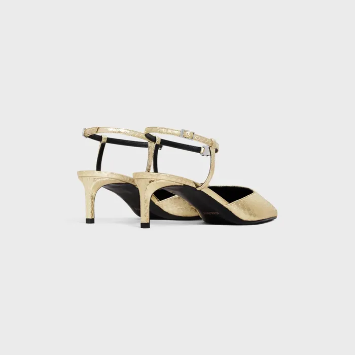 Celine Kitten With Strap Triomphe In Laminated Ayers Platinium Women CELINE PUMPS