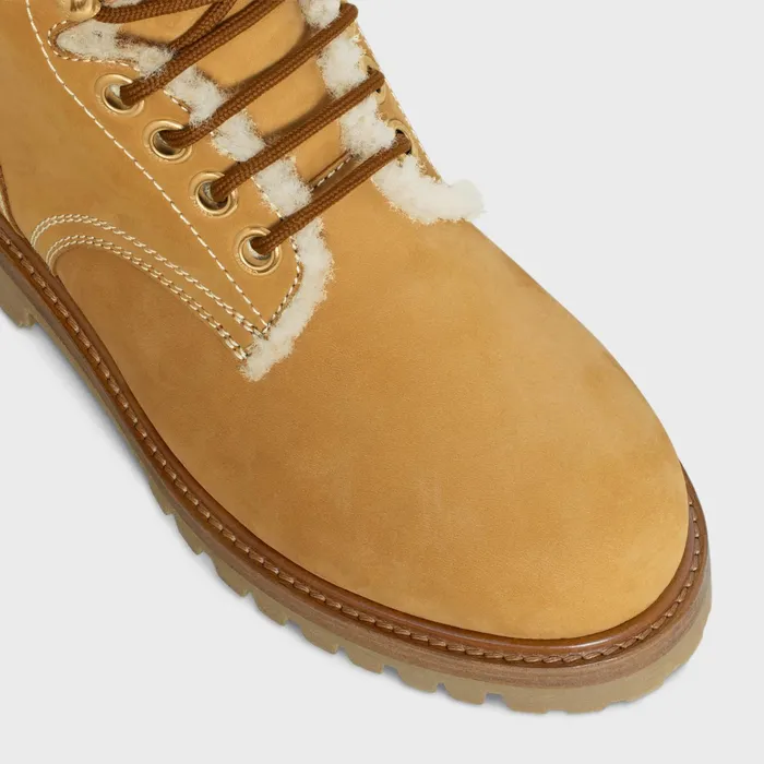 Celine Kurt LaceUp Mid Boot In Nubuck Calfskin And Shearling Light Tannatural Women CELINE BOOTS AND ANKLE BOOTS Celine Kurt LaceUp Mid Boot In Nubuck Calfskin And Shearling Light Tannatural Women CELINE BOOTS AND ANKLE BOOTS