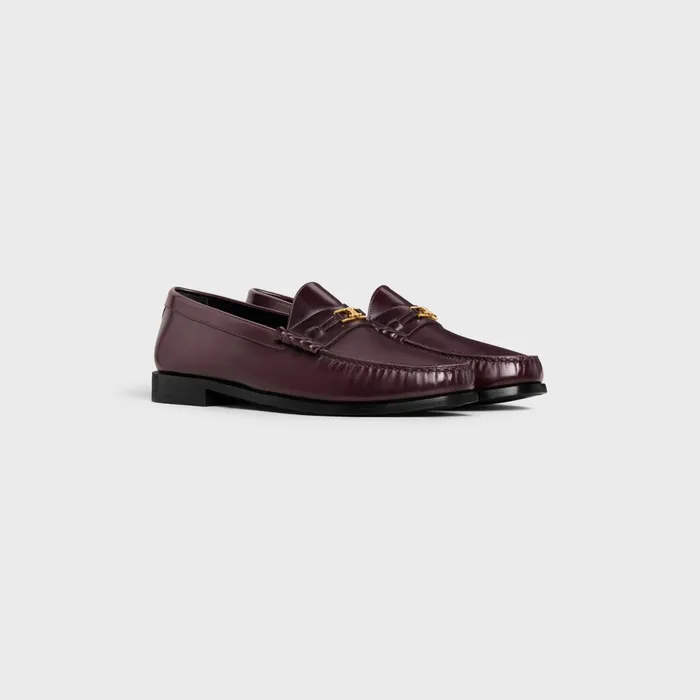Celine Luco Triomphe Loafer In Polished Bullskin Burgundy Men CELINE LOAFERS AND MOCASSINS