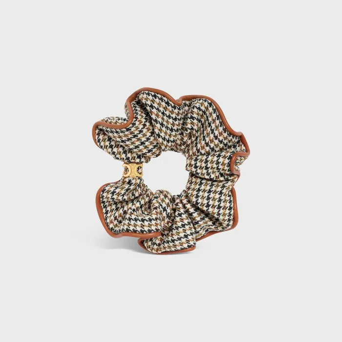 Celine Scrunchy Pied De Poule In Brass With Gold Finish Wool And Lambskin Multico Women CELINE HAIR ACCESSORIES Celine Scrunchy Pied De Poule In Brass With Gold Finish Wool And Lambskin Multico Women CELINE HAIR ACCESSORIES
