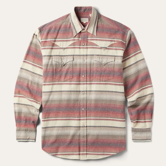 Classic Cut Men Stetson Brushed Twill Striped Shirt Red