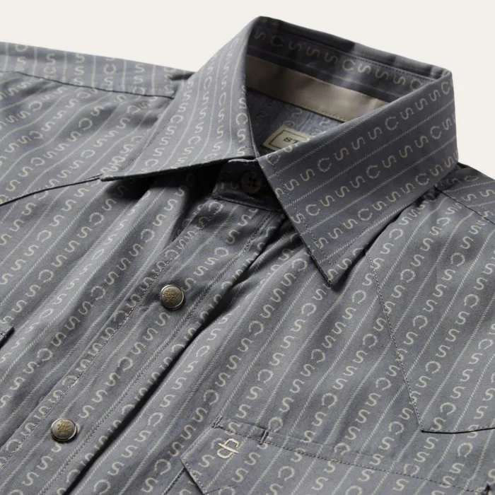 Classic Cut Men Stetson Horseshoe Stripe Print Shirt Horseshoe Stripe Print Shirt