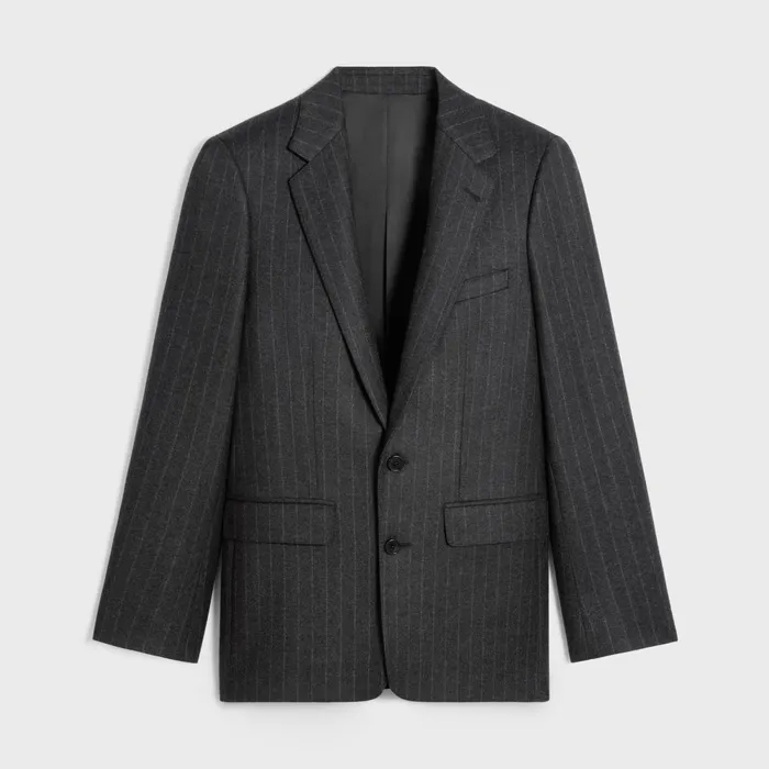 Classic Jacket In Striped Flannel Grey Melange Men CELINE JACKETS and TROUSERS Classic Jacket In Striped Flannel Grey Melange Men CELINE JACKETS and TROUSERS