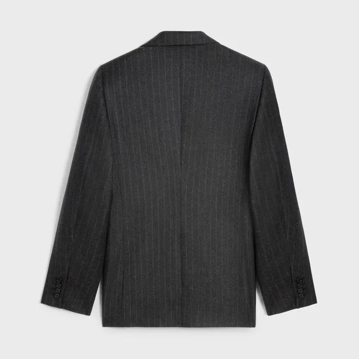 Classic Jacket In Striped Flannel Grey Melange Men CELINE JACKETS and TROUSERS