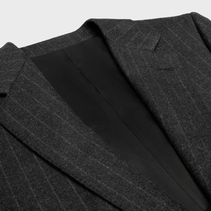 Classic Jacket In Striped Flannel Grey Melange Men CELINE JACKETS and TROUSERS