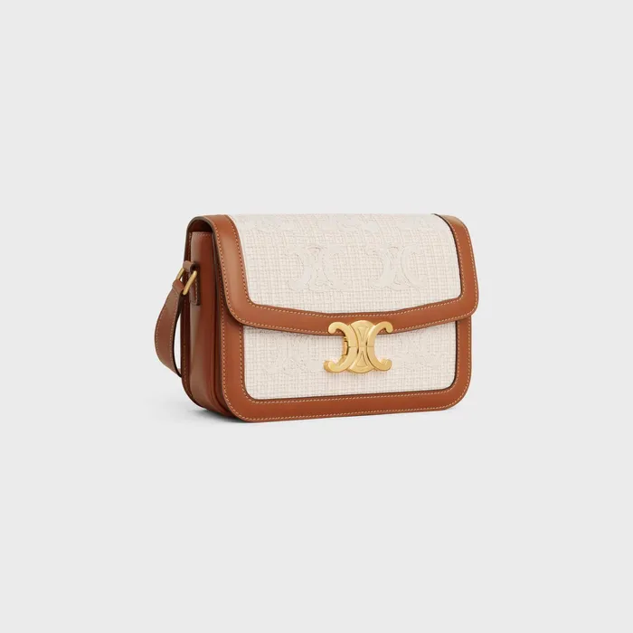 Classique Triomphe Bag In Textile With Triomphe Crochet Embroidery Natural Tan Women CELINE TRIOMPHE Classique Triomphe Bag In Textile With Triomphe Crochet Embroidery Natural Tan Women CELINE TRIOMPHE