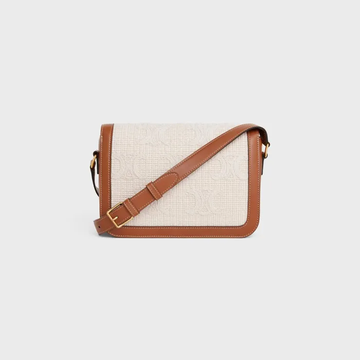 Classique Triomphe Bag In Textile With Triomphe Crochet Embroidery Natural Tan Women CELINE TRIOMPHE Classique Triomphe Bag In Textile With Triomphe Crochet Embroidery Natural Tan Women CELINE TRIOMPHE