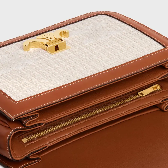 Classique Triomphe Bag In Textile With Triomphe Crochet Embroidery Natural Tan Women CELINE TRIOMPHE Classique Triomphe Bag In Textile With Triomphe Crochet Embroidery Natural Tan Women CELINE TRIOMPHE