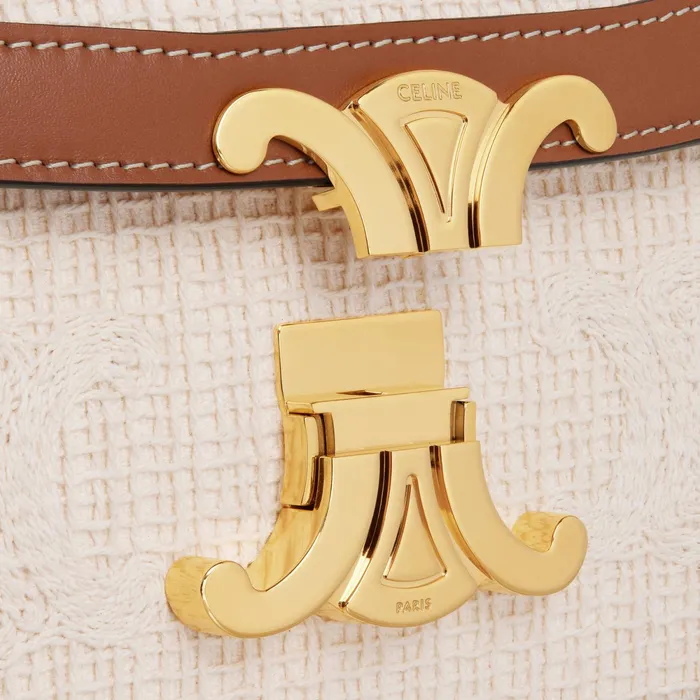Classique Triomphe Bag In Textile With Triomphe Crochet Embroidery Natural Tan Women CELINE TRIOMPHE Classique Triomphe Bag In Textile With Triomphe Crochet Embroidery Natural Tan Women CELINE TRIOMPHE