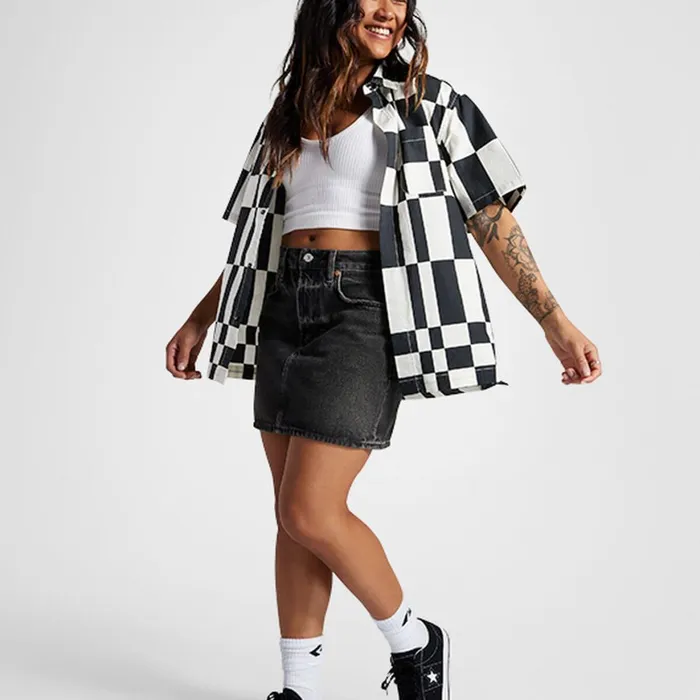 Converse Tops and Shirts Checkered Short Sleeve ButtonDown Shirt Converse Black 8211 Women