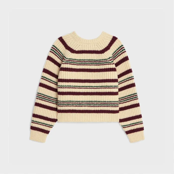 Crew Neck Sweater In Striped Ribbed Wool Off White Women CELINE KNITWEAR