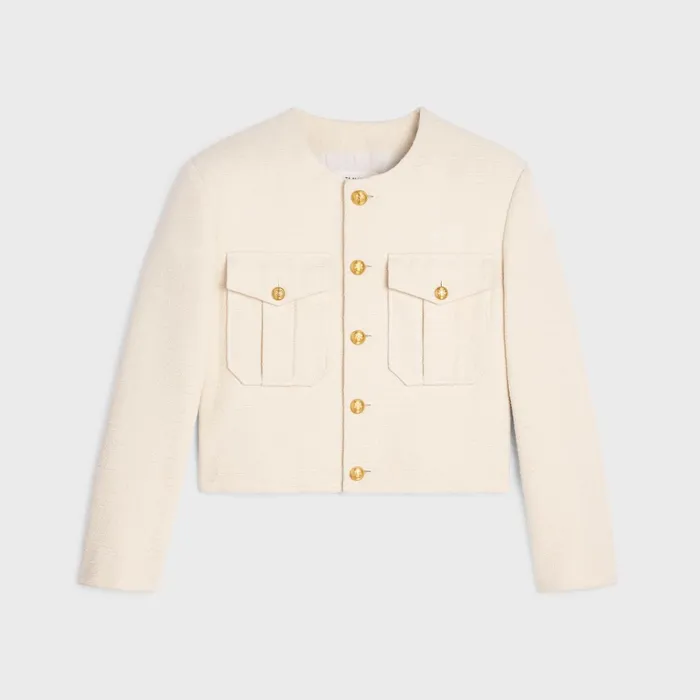 Cropped Military Jacket In Silk Rush Vanilla Women CELINE JACKETS