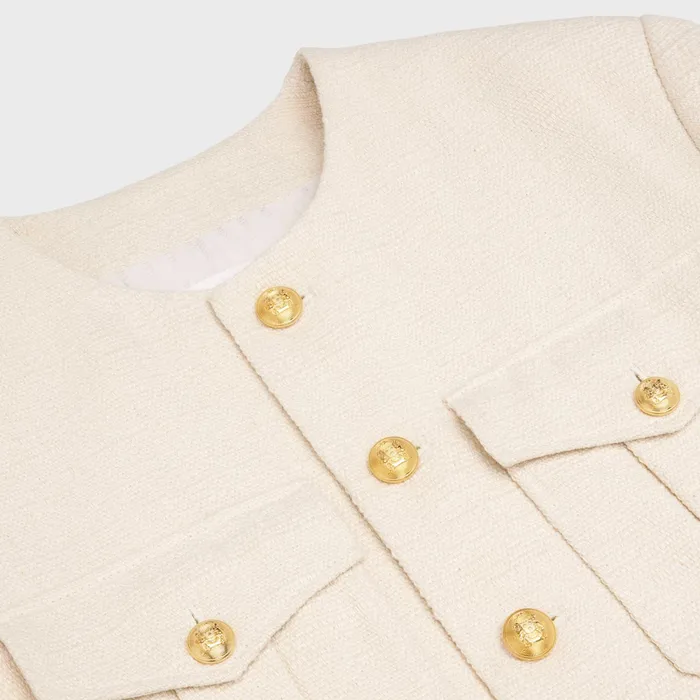 Cropped Military Jacket In Silk Rush Vanilla Women CELINE JACKETS