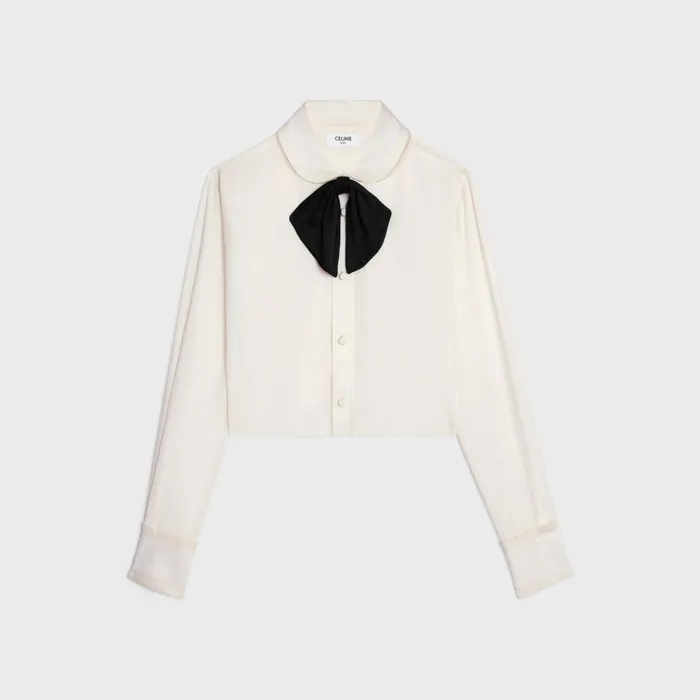 Cropped Romy Shirt In Silk Crepe Ivory Women CELINE SHIRTS AND TOPS