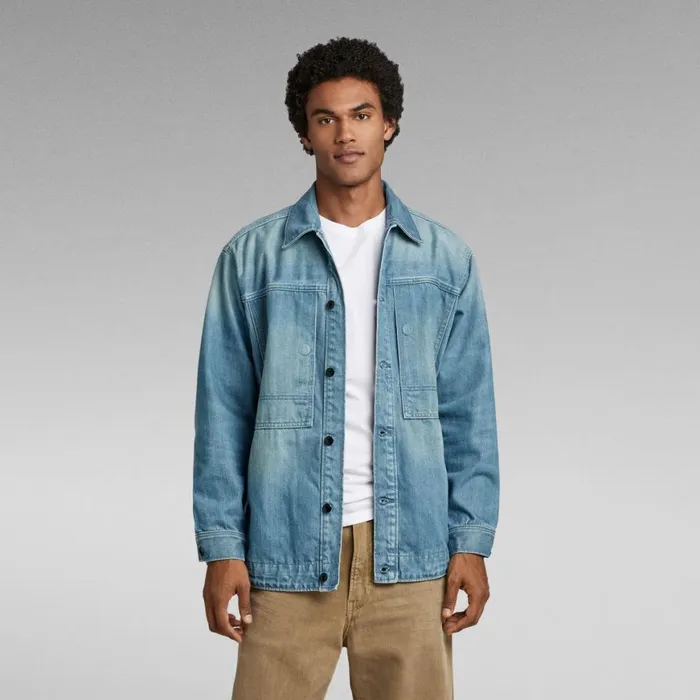 Denim Jackets Men GStar RAW Premium US Navy Shanorak Antique Faded Moonlit Ocean Denim Jackets Men GStar RAW Premium US Navy Shanorak Antique Faded Moonlit Ocean