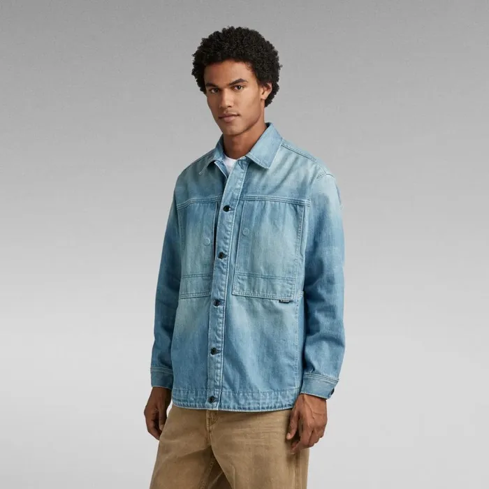 Denim Jackets Men GStar RAW Premium US Navy Shanorak Antique Faded Moonlit Ocean