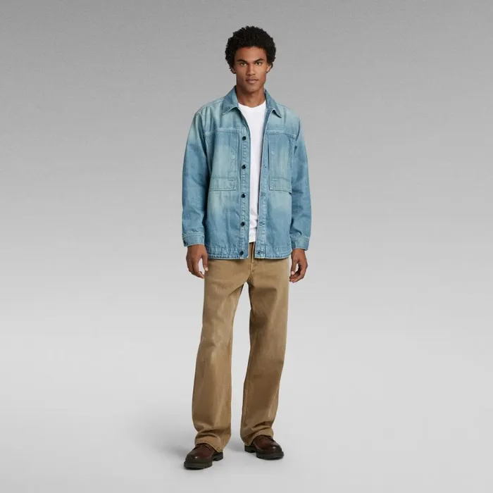 Denim Jackets Men GStar RAW Premium US Navy Shanorak Antique Faded Moonlit Ocean
