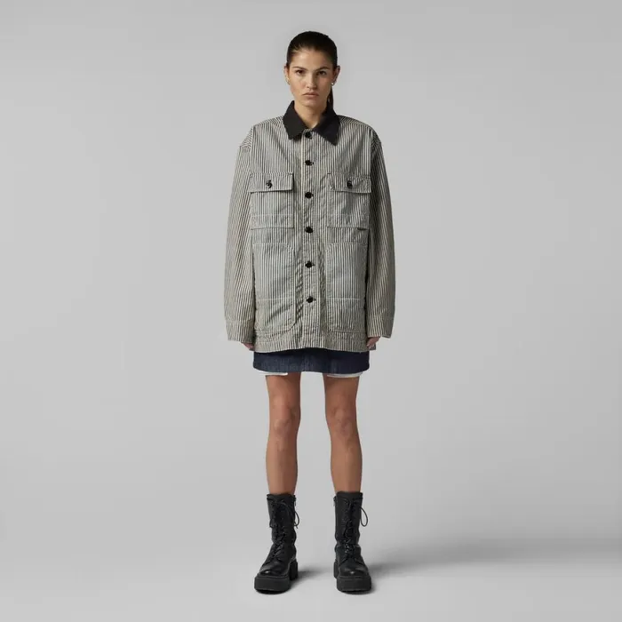Denim Jackets Men GStar RAW Unisex Premium E Chore Jacket Sun Faded Shima Stripe Destroyed Denim Jackets Men GStar RAW Unisex Premium E Chore Jacket Sun Faded Shima Stripe Destroyed