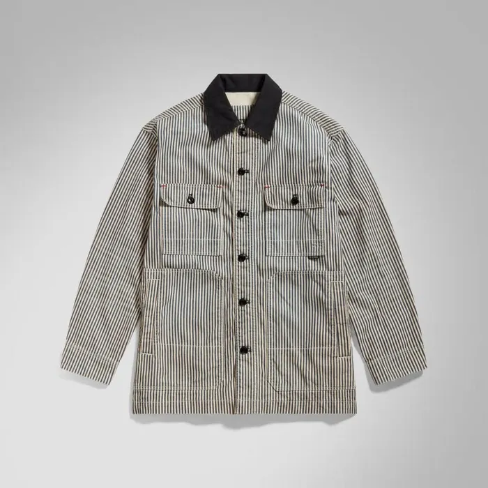 Denim Jackets Men GStar RAW Unisex Premium E Chore Jacket Sun Faded Shima Stripe Destroyed