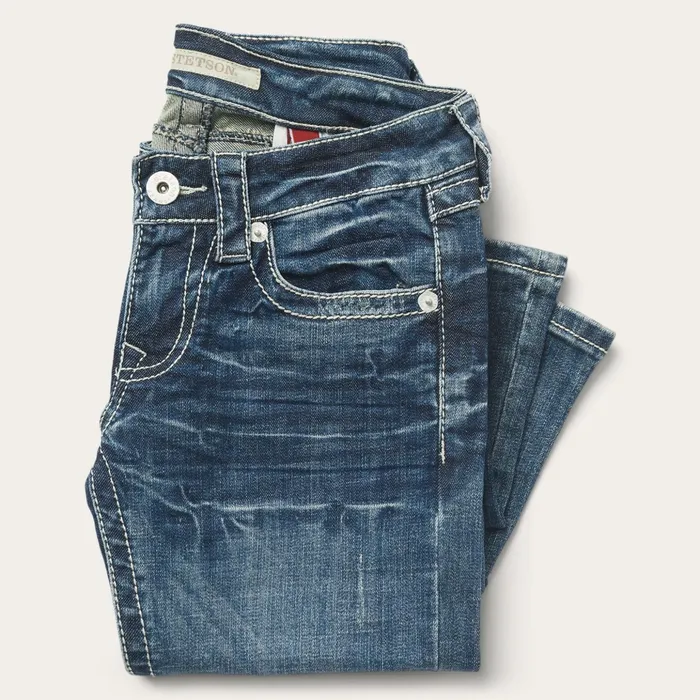 Denim Women Stetson 816 Fit Jeans With White quotSquot Back Pocket Blue