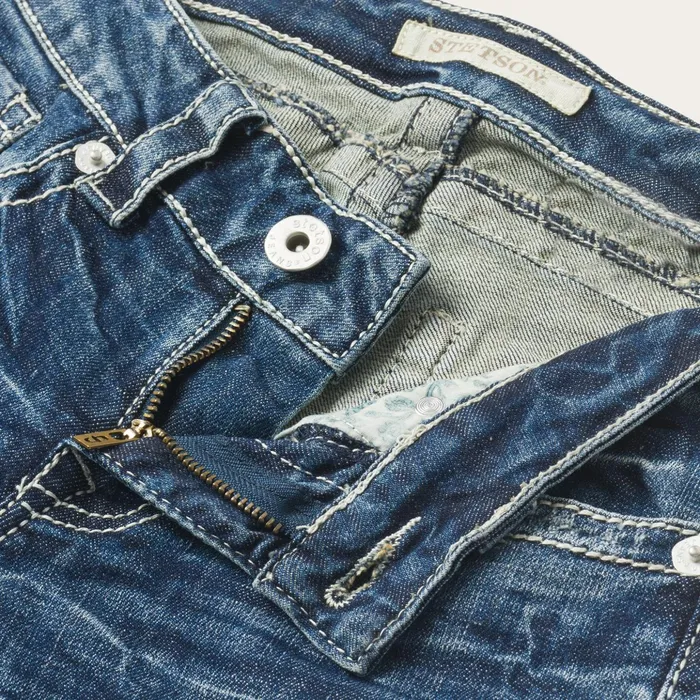 Denim Women Stetson 816 Fit Jeans With White quotSquot Back Pocket Blue