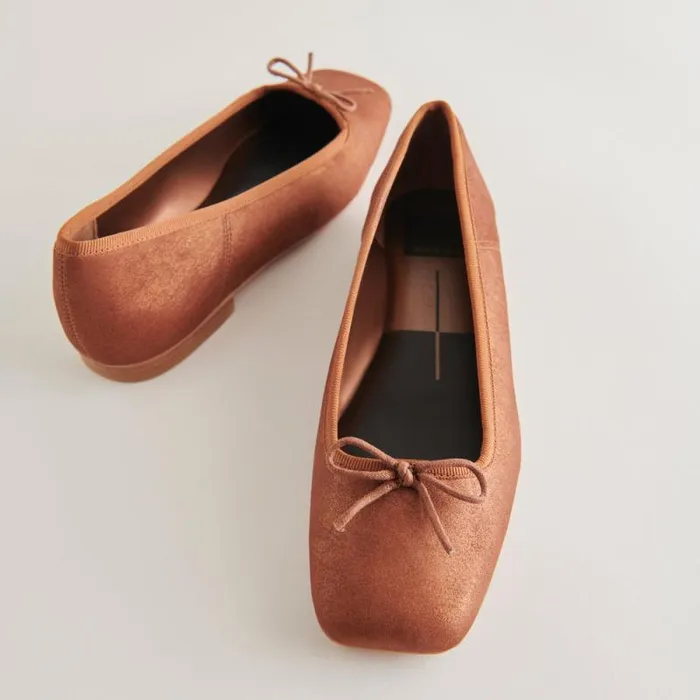 Dolce Vita Anisa Ballet Flats Copper Metallic Suede Women Flats and Loafers
