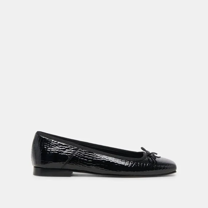 Dolce Vita Anisa Ballet Flats Noir Embossed Leather Women Flats and Loafers