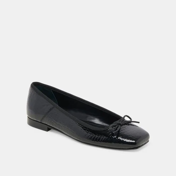 Dolce Vita Anisa Ballet Flats Noir Embossed Leather Women Flats and Loafers