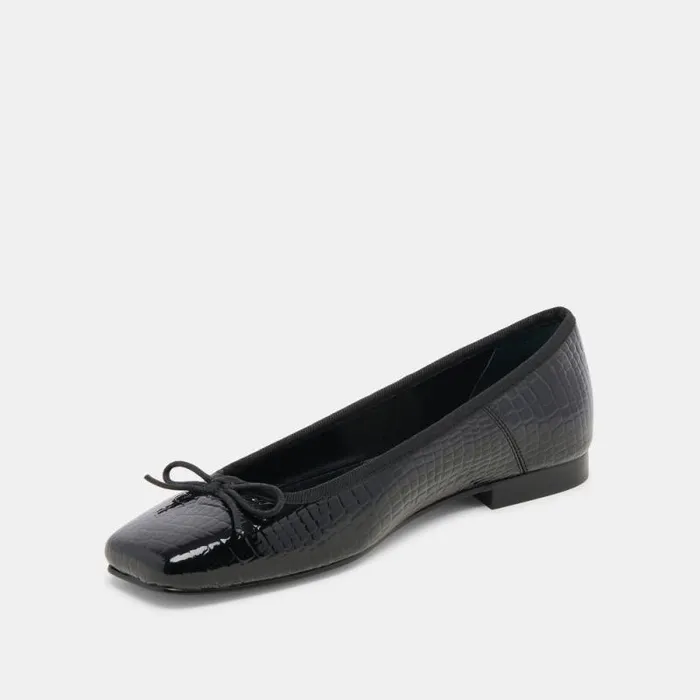 Dolce Vita Anisa Ballet Flats Noir Embossed Leather Women Flats and Loafers