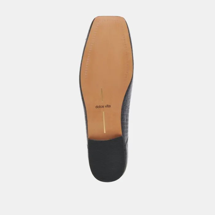 Dolce Vita Anisa Ballet Flats Noir Embossed Leather Women Flats and Loafers