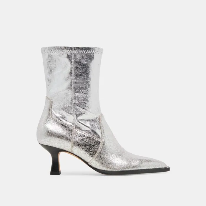 Dolce Vita Arya Boots Silver Distressed Leather Women Boots and Booties