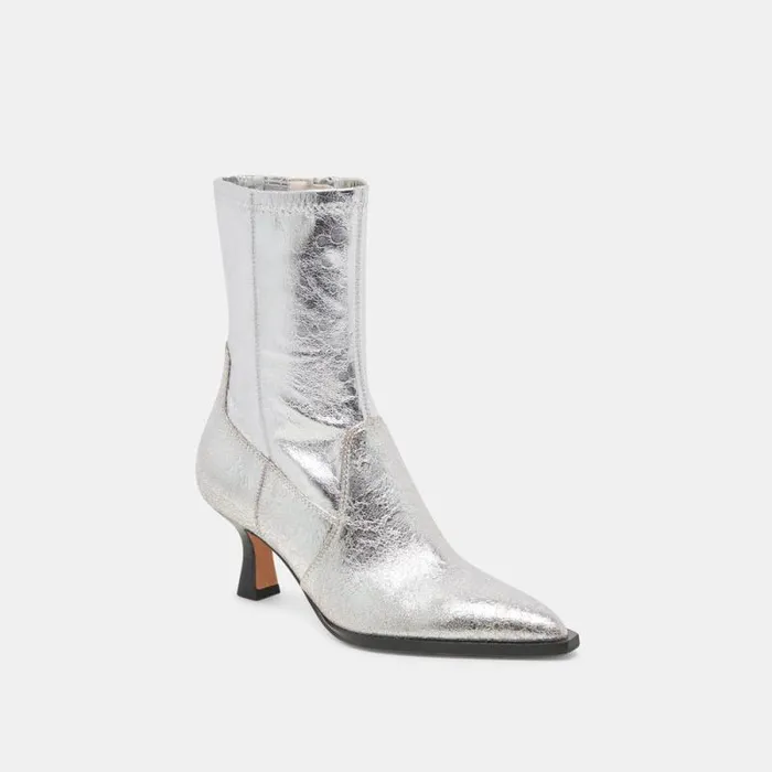 Dolce Vita Arya Boots Silver Distressed Leather Women Boots and Booties