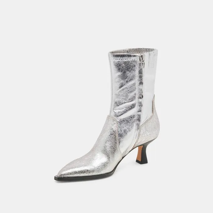 Dolce Vita Arya Boots Silver Distressed Leather Women Boots and Booties