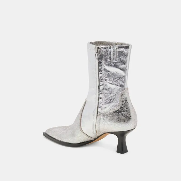 Dolce Vita Arya Boots Silver Distressed Leather Women Boots and Booties