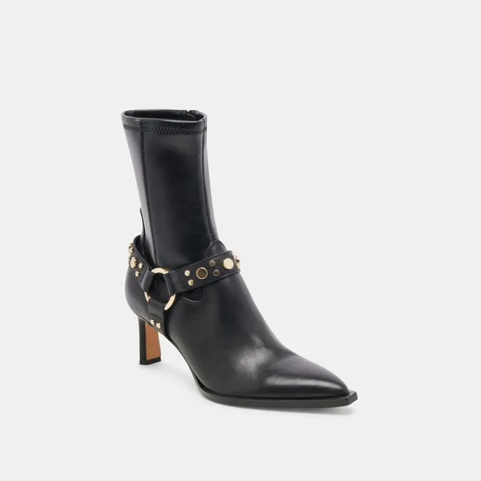 Dolce Vita Arya Stud Boots Black Leather Women Boots and Booties