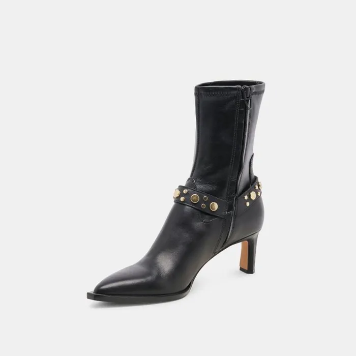 Dolce Vita Arya Stud Boots Black Leather Women Boots and Booties
