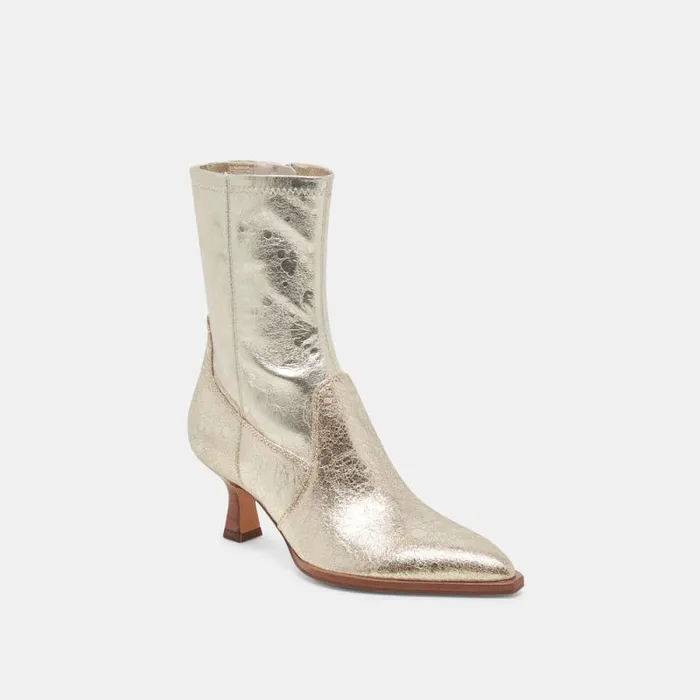 Dolce Vita Arya Wide Calf Boots Light Gold Distressed Leather Women Boots and Booties