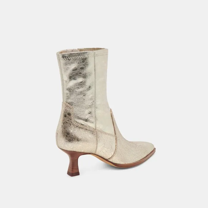 Dolce Vita Arya Wide Calf Boots Light Gold Distressed Leather Women Boots and Booties