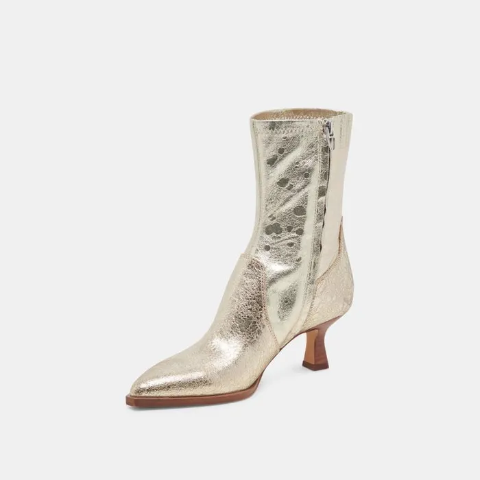 Dolce Vita Arya Wide Calf Boots Light Gold Distressed Leather Women Boots and Booties