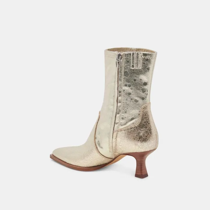 Dolce Vita Arya Wide Calf Boots Light Gold Distressed Leather Women Boots and Booties
