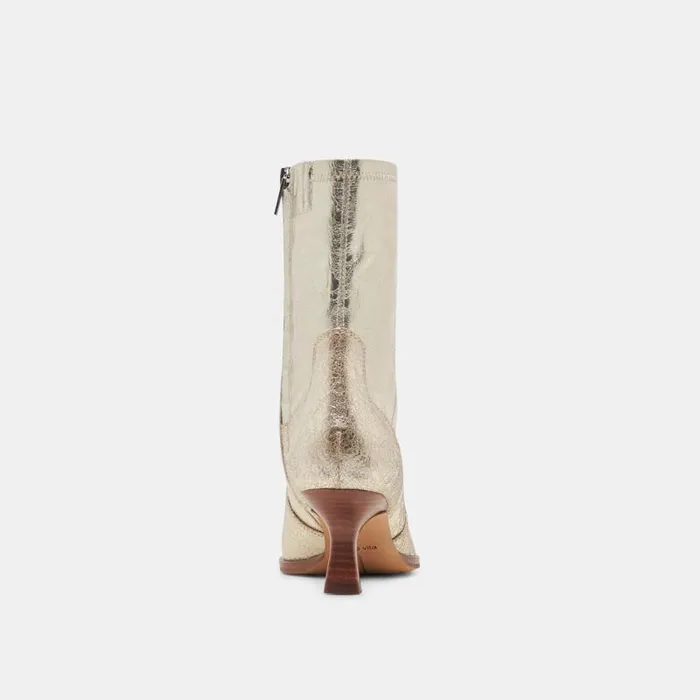 Dolce Vita Arya Wide Calf Boots Light Gold Distressed Leather Women Boots and Booties