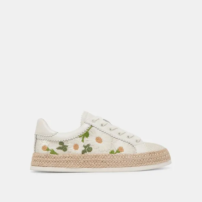 Dolce Vita Azalia Sneakers White Floral Raffia Women Sneakers