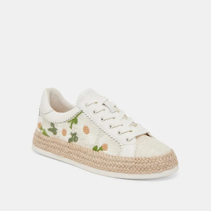 Dolce Vita Azalia Sneakers White Floral Raffia Women Sneakers