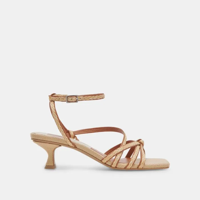 Dolce Vita Bev Braid Wide Heels Brown Natural Jute Women Sandals