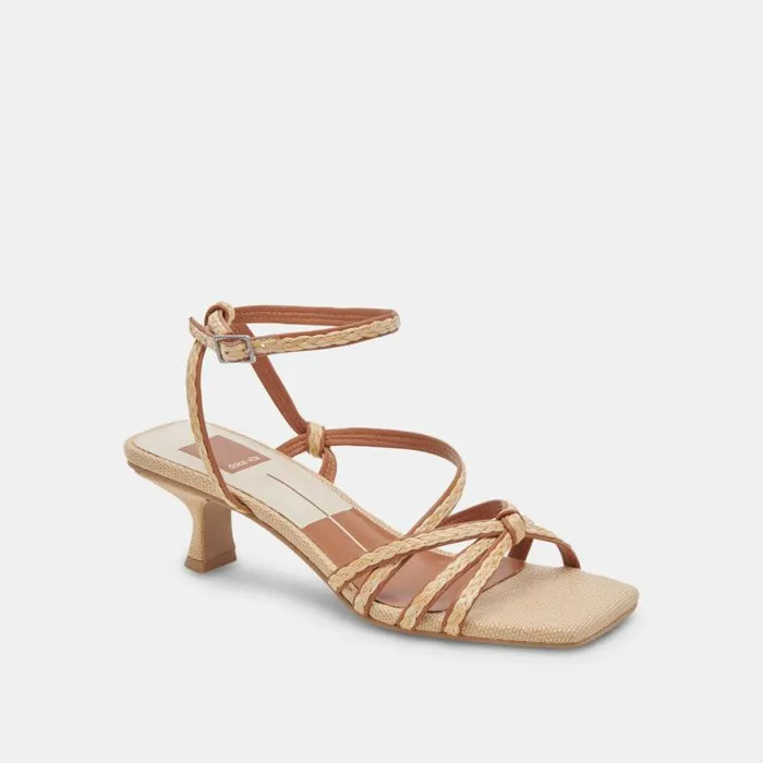 Dolce Vita Bev Braid Wide Heels Brown Natural Jute Women Sandals