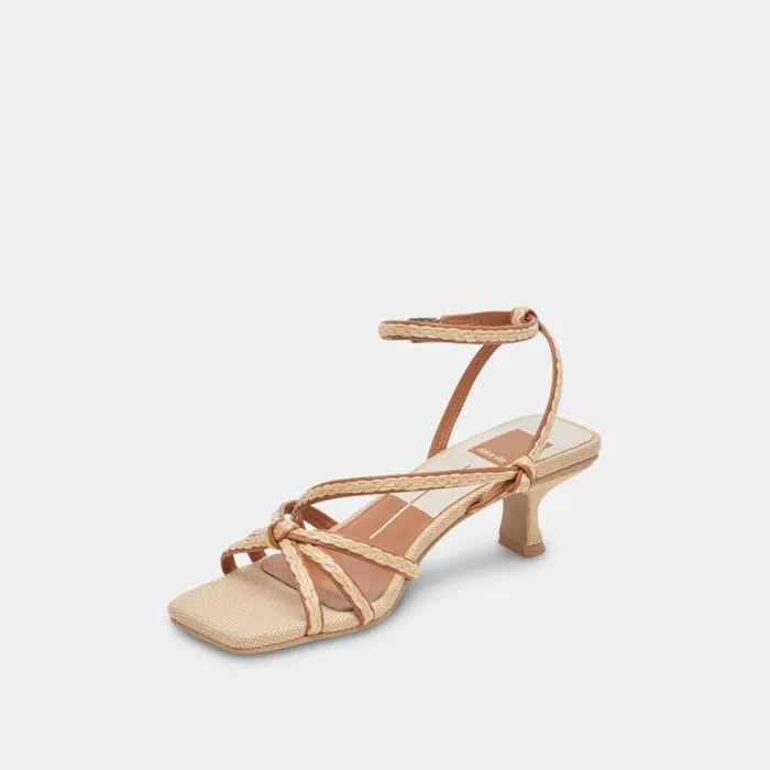 Dolce Vita Bev Braid Wide Heels Brown Natural Jute Women Sandals