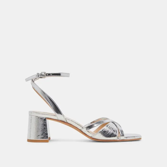 Dolce Vita Blakly Heels Silver Distressed Leather Women Heels