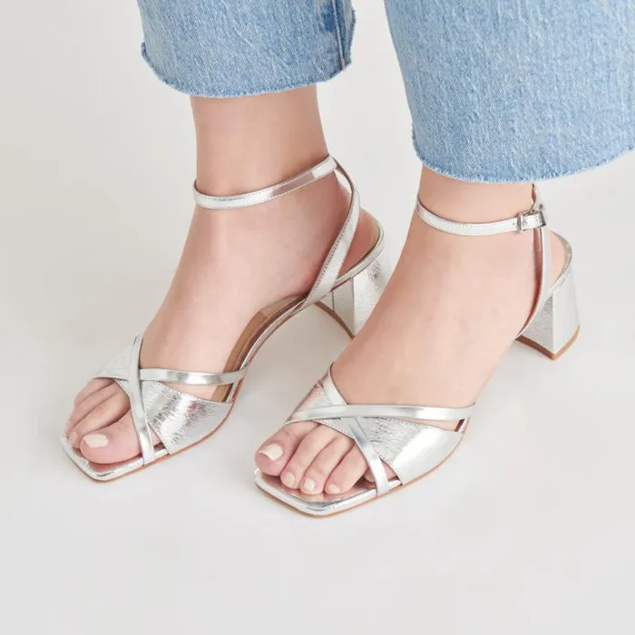 Dolce Vita Blakly Heels Silver Distressed Leather Women Heels